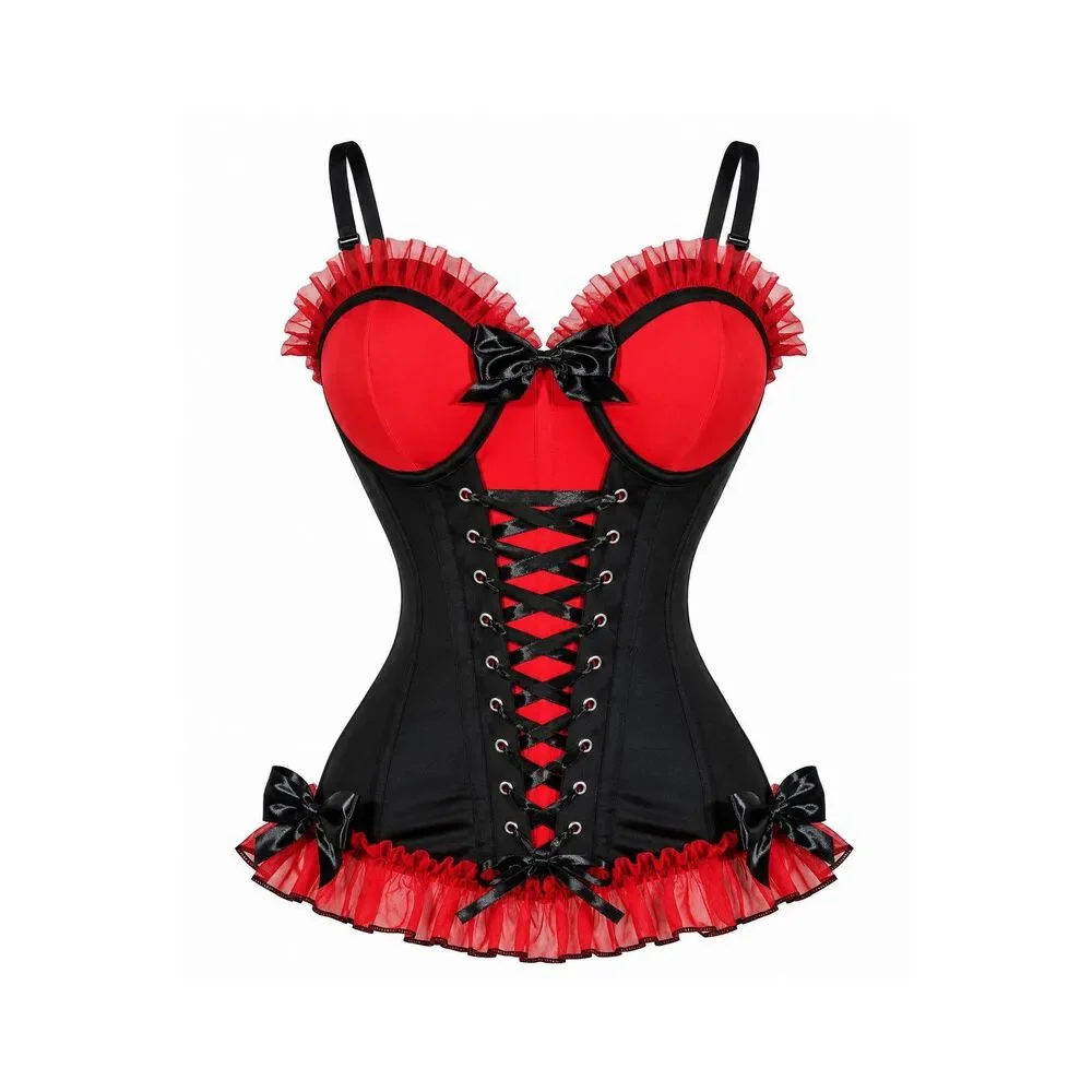 PRE-ORDER Lavish Red/Black Stretch Lycra Bustier Corset with Underwire Cups